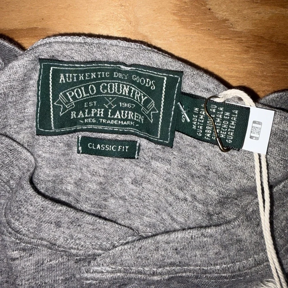 New Ralph Lauren Polo Country Slub‎ Jersey Henley Gray Classic Fit Shirt Large